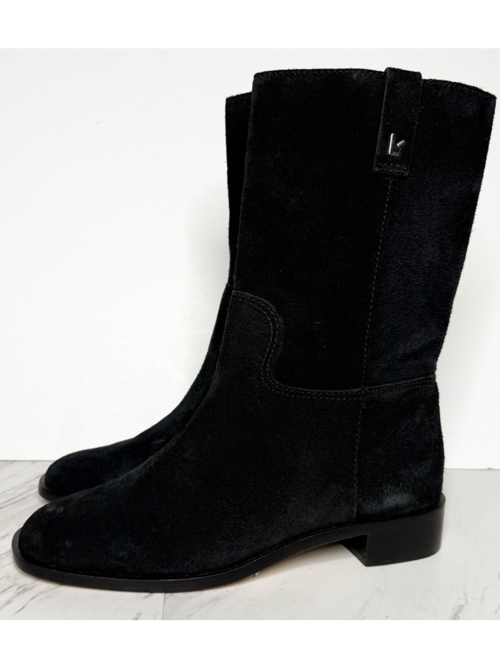 Larroude Barb Black Suede Boot 7 1/2